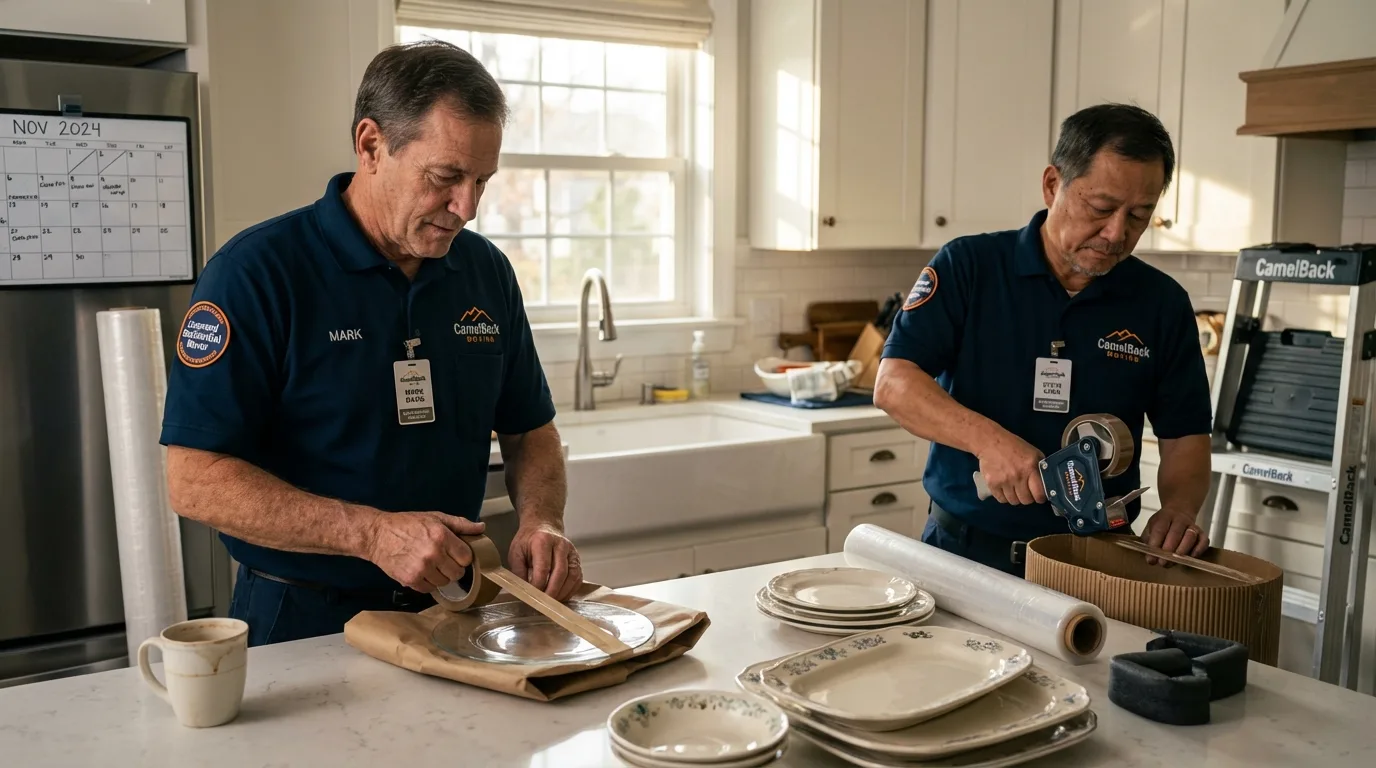 Professional crew packing kitchen dishware in Marlboro, NY